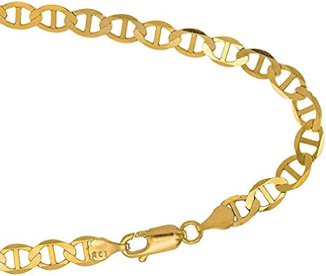 14k Solid Yellow Gold 3.2 mm Mariner Anklet, Lobster Claw Clasp, 10 Inches, 2.6gr.