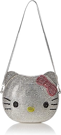 3-D Hello Kitty Cat Crystal Couture Clutch Special Occasion Holiday Party Evening Bag Silver