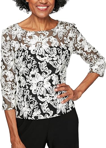 Alex Evenings Women's Embroidered Blouse Shirt (Missy and Petite)