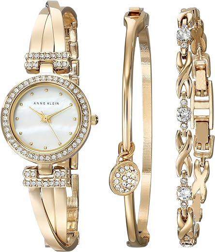 Anne Klein Women's Premium Crystal Accented Bangle Watch and Bracelet Set