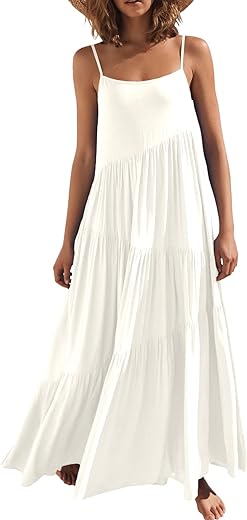 ANRABESS Women’s Summer Casual Loose Sleeveless Spaghetti Strap Asymmetric Tiered Beach Maxi Long Dress