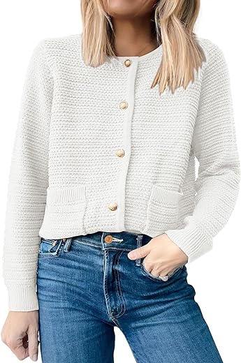 ANRABESS Women's Cardigan Sweaters 2024 Trendy Button Down Tweed Knit Cropped Lady Jackets Coat Fall Outerwear Clothes