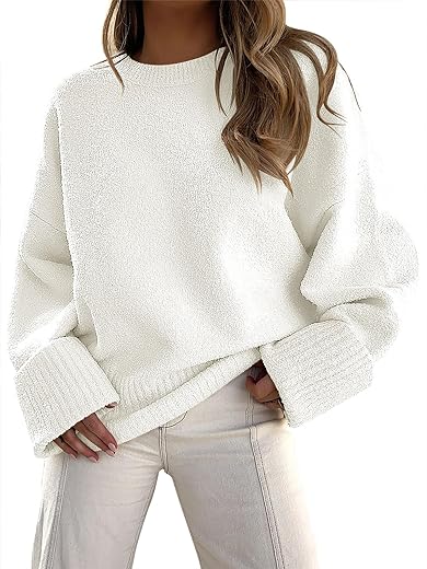 ANRABESS Women's Oversized Crewneck Long Sleeve Fuzzy Knit Casual Chunky Warm 2024 Fall Pullover Sweaters Top Trendy Outfits