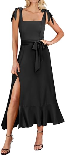 ANRABESS Women's Square Neck Ruffle Split Midi Elegant Formal Wedding Guest Cocktail Bridesmaid Graduation Party Dresses 2024