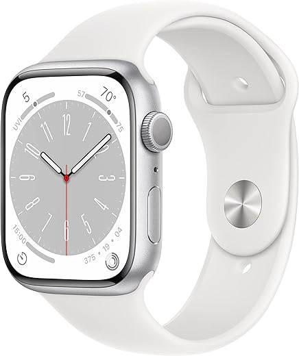 Apple Watch Series 8 [GPS, 45mm] - Silver Aluminum Case with White Sport Band, S/M (Renewed)