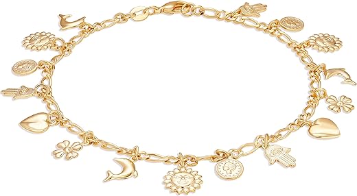 Barzel 18K Gold Plated Charm Anklet - Made In Brazil