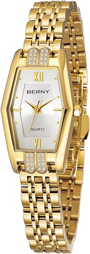 BERNY Gold Watches for Women Dainty Hexagon Ladies Quartz Wrist Watches Stainless Steel Band Fashion Analog Watch Luxury Bracelet