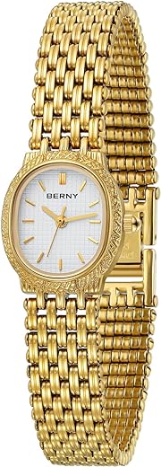 BERNY Gold Watches for Women Vintage Bracelet Wrist Watch Luxury Small Ladies Oval Quartz Watch with Tools Included