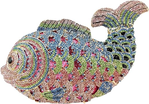 Boutique De FGG Super Mini Women Fish Evening Bags Crystal Clutch Purse Wedding Party Rhinestone Handbags