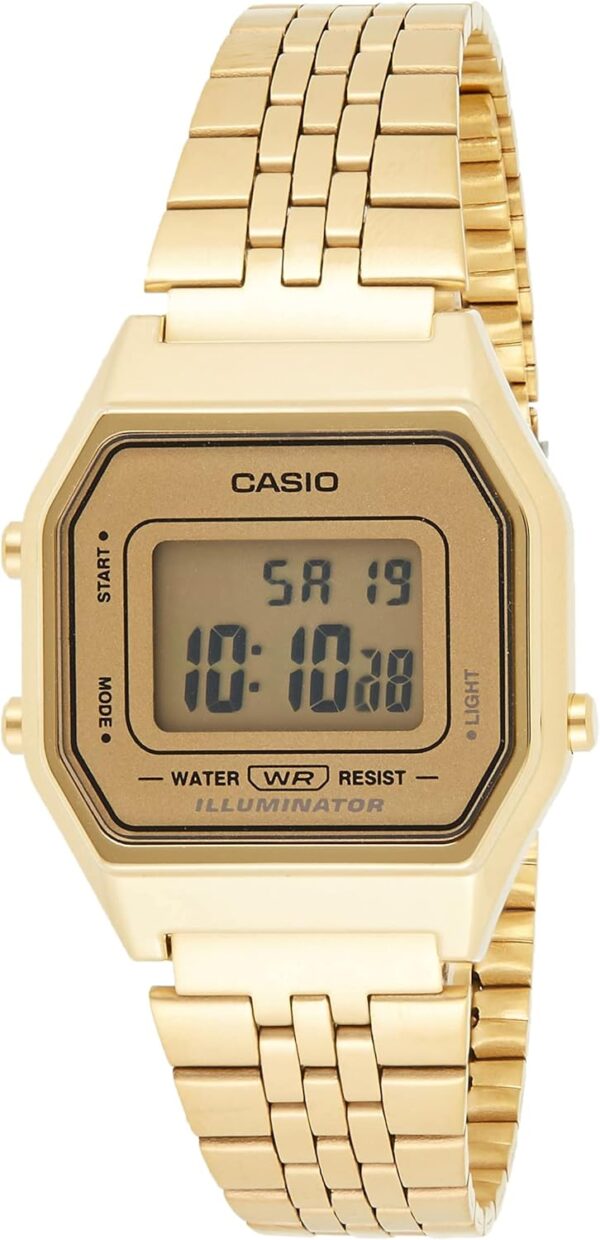 Casio Ladies Mid-Size Gold Tone Digital Retro Watch LA-680WGA-9DF