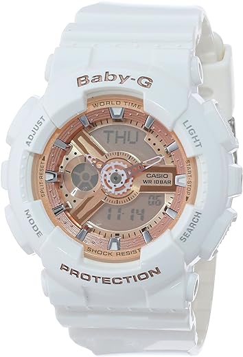 Casio Women's BA-110-7A1CR Baby-G Pink Analog-Digital Watch with White Resin Band