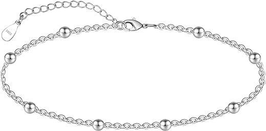 CHIC & ARTSY 925 Sterling Silver Ankle Bracelet Multilayer Anklets for Women Satellite, Star, Cross, Circle, Butterfly, Teardrop, Oval Disk Layered Anklet Beach Jewelry