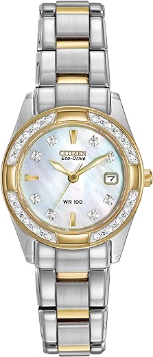 Citizen Women's Eco-Drive Dress Classic Diamond Watch in Two-tone Stainless Steel, Mother of Pearl Dial (Model: EW1824-57D)