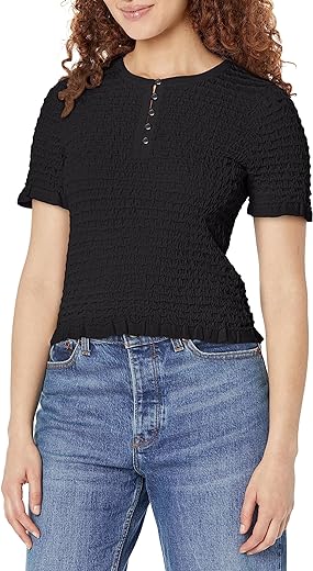 Club Monaco Women's Pucker Stitch Button Tee