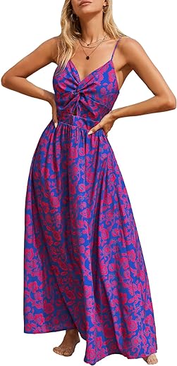 CUPSHE Women's Maxi Dress V Neck Twisted Sleeveless Cutout Self Tie Long Dress Summer Formal Dress