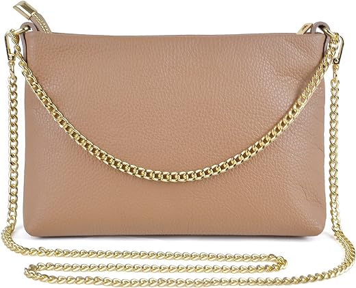 Dasein Italian Genuine Leather Handbag for Women Clutch Evening Bag Gold Chain Strap Shoulder Bag Crossbody Purse