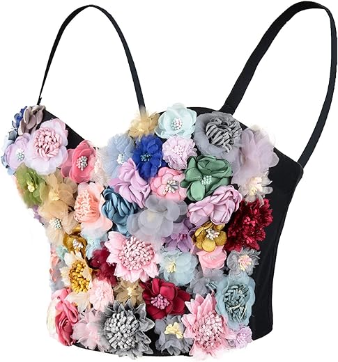 ELLACCI Women's 3D Floral Bustier Crop Top Wedding Party Club Bra Tops