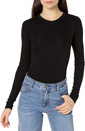 Enza Costa Women’s Stretch Silk Rib Fitted Long Sleeve Crew Neck Top