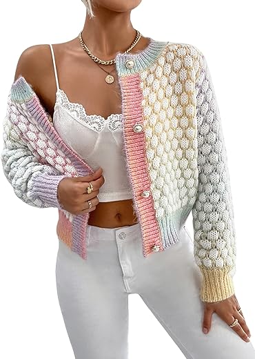 GORGLITTER Women's Button Down Colorful Cardigan Sweater Long Sleeve Casual Knit Outwear