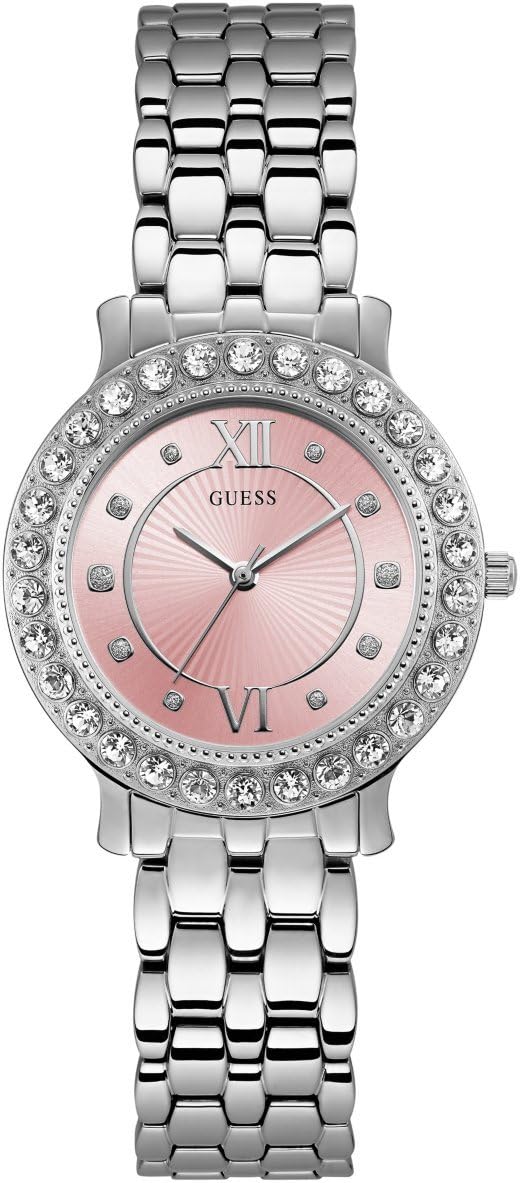 GUESS Stainless Steel + Pink Crystal Bracelet Watch. Color: Silver-Tone (Model: U1062L2)