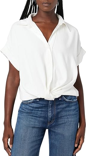 HUDSON Women's Knot Front Button Down Short Sleeve Shirt