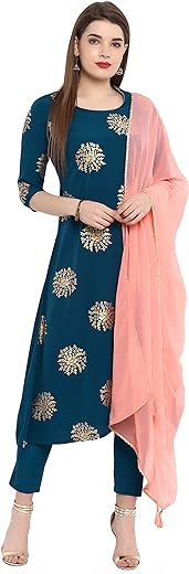 Janasya Indian Women's Tunic Tops Crepe Kurti Set with Dupatta for Women