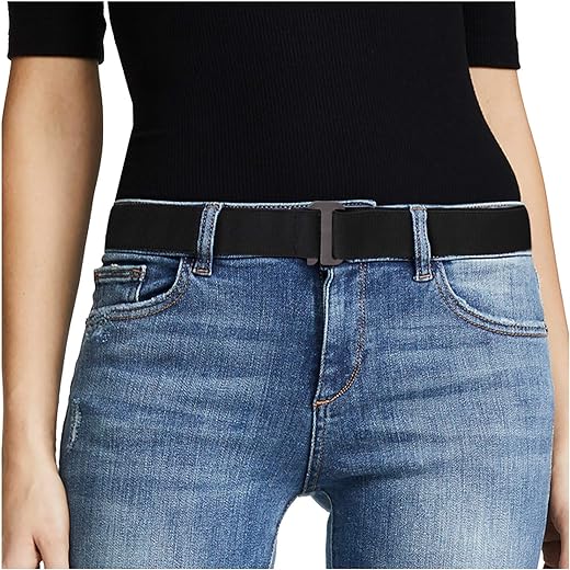 JASGOOD Women No Show Stretch Belt Invisible Elastic Web Strap Belt with Flat Buckle for Jeans Pants Dresses