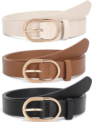 JASGOOD Women’s Leather Belts for Jeans Pants Fashion Ladies Belt with Gold Buckle