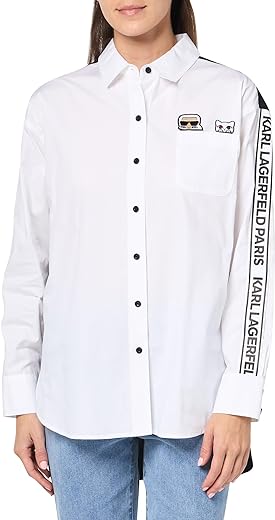 Karl Lagerfeld Paris Women's Logo Taping and Patches Oversize Poplin