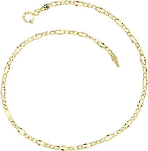 Kooljewelry 10k Yellow Gold Figaro Link Anklet for Women (2.3 mm, 9 inch)