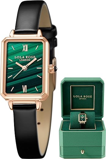 Lola Rose Dainty Women's Wrist Watch: Green Malachite Dial, Wrapped by Stylish Gift Box, Elegant Present for Ladies and Loved Ones