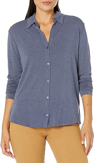 Majestic Filatures womens Majestic Filatures Soft Touch L/S Semi Relaxed Button Down Shirt, Denim Chine, Medium US