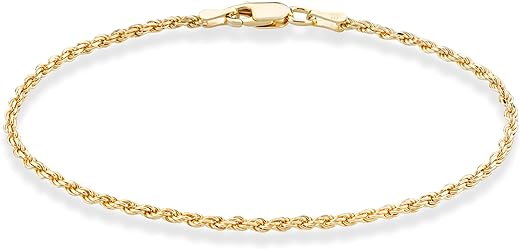 Miabella 18K Gold Over Sterling Silver Italian 2mm, 3mm Diamond-Cut Braided Rope Chain Anklet Ankle Bracelet for Women Teen Girls, 925 Made in Italy