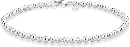 Miabella 925 Sterling Silver 3mm Round Bead Ball Chain Anklet Ankle Bracelet for Women Teen Girls, Jewelry Made in Italy