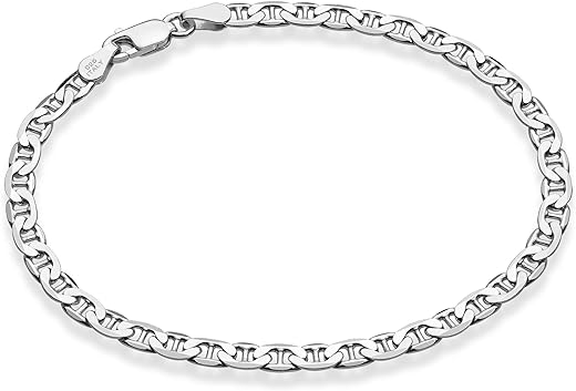 Miabella 925 Sterling Silver Italian 3mm, 4mm Solid Diamond-Cut Mariner Link Chain Anklet Ankle Bracelet for Women, Made in Italy