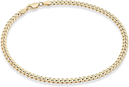 Miabella Solid 925 Sterling Silver Italian 3.5mm Diamond Cut Cuban Link Curb Chain Anklet for Women, Made in Italy