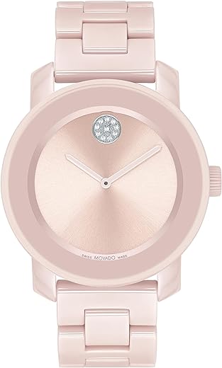 Movado Women's Bold Blush Ceramic Steel Case and Link Bracelet, Blush