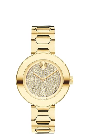 Movado Women's BOLD T-Bar LYG Watch with a Flat Dot Crystal Dial, Gold (Model 3600492)