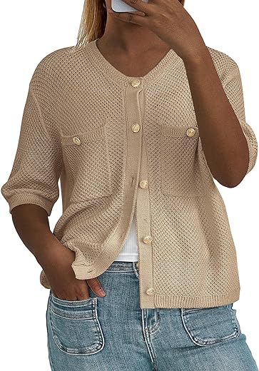 PRETTYGARDEN Womens Button Down Short Sleeve Cardigan With Pocket