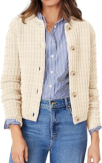 PRETTYGARDEN Womens Knit Cardigan Long Sleeve Open Front Button Down Jacket