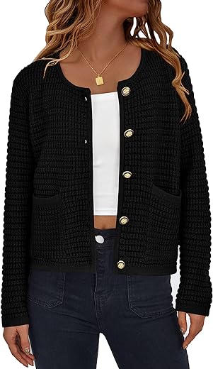 PRETTYGARDEN Womens Open Front Button Down Long Sleeve Pockets Chunky Knit Cardigan Sweaters