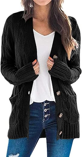 PRETTYGARDEN Womens Open Front Cardigan Fashion Button Down Cable Knit Chunky Outwear Coats