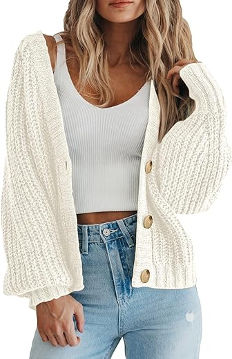 PRETTYGARDEN Womens Open Front Long Sleeve Button Chunky Knit Cardigan Sweater