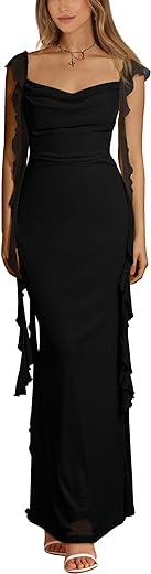 PRETTYGARDEN Womens Sleeveless Ruffle Cocktail Party Maxi Bodycon Dresses