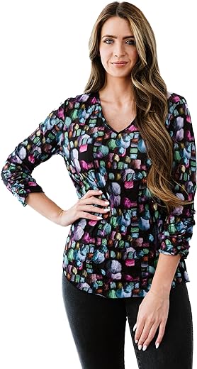 Printed Crinkle Mesh Blouse - Designer Hand-Finished Shirts for Women