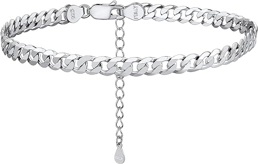 PROSILVER 925 Sterling Silver Ankle Bracelets, Stylish Chain Anklets For Women Men, Summer Beach Jewelry, 8.6-10.6 Inch Adjustable, Come Gift Box