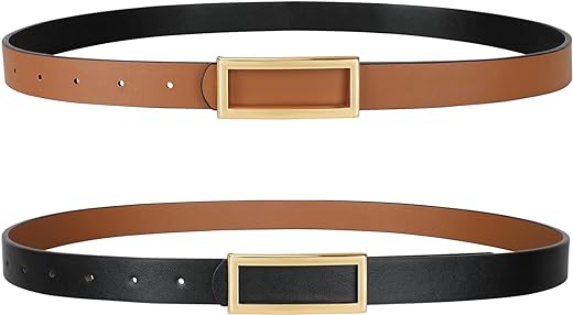 SANSTHS Skinny Reversible Belts for Women, Women Thin Belt for Dresses Jeans Pants with Gold Buckle