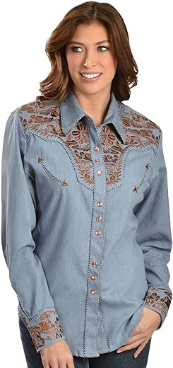 Scully Multi Colored Embroidered Yoke and Sleeve Western Shirt PL654C DEN ***