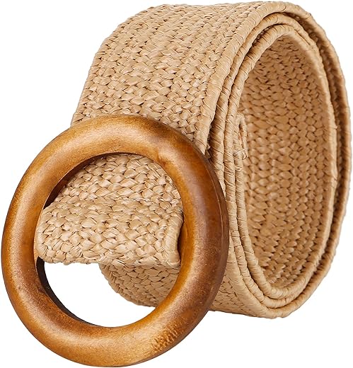 SeptCity Women Woven Rattan Wide Stretch Straw Belt