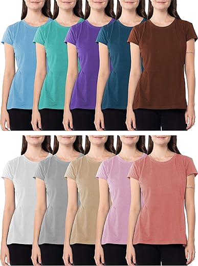 Sexy Basics Women's Cotton Stretch Color T Shirts | Casual & Active Basic Tops | Multi Packs